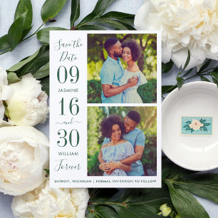 Reserva La Fecha Elegancia moderna foto de boda en verde esmeralda