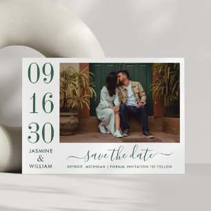 Reserva La Fecha Elegancia Moderna Foto de Boda Verde Esmeralda