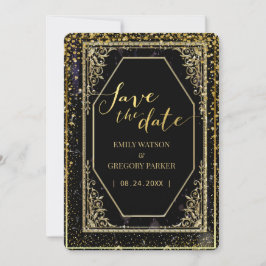 Reserva La Fecha Elegancia negra y dorada pura , 