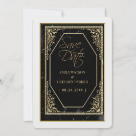 Reserva La Fecha Elegancia pura en negro y dorado ,