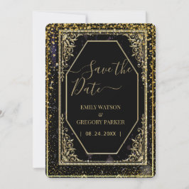 Reserva La Fecha Elegancia pura en negro y oro,