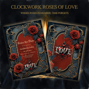 Reserva La Fecha Elegancia steampunk vintage rosas de amor de reloj