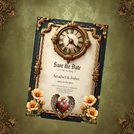 Reserva La Fecha Elegancia vintage: un reloj y un corazón elegantes