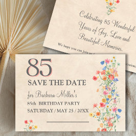 Reserva La Fecha Elegant 85th Birthday - Wildflower Design 85 Years