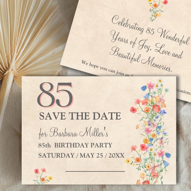 Reserva La Fecha Elegant 85th Birthday - Wildflower Design 85 Years (Subido por el creador)