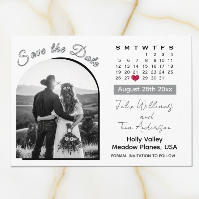 Reserva La Fecha Elegant Arch Photo Black / White Wedding Calendar (Elegant Black & White Wedding Calendar Save the Date Card)