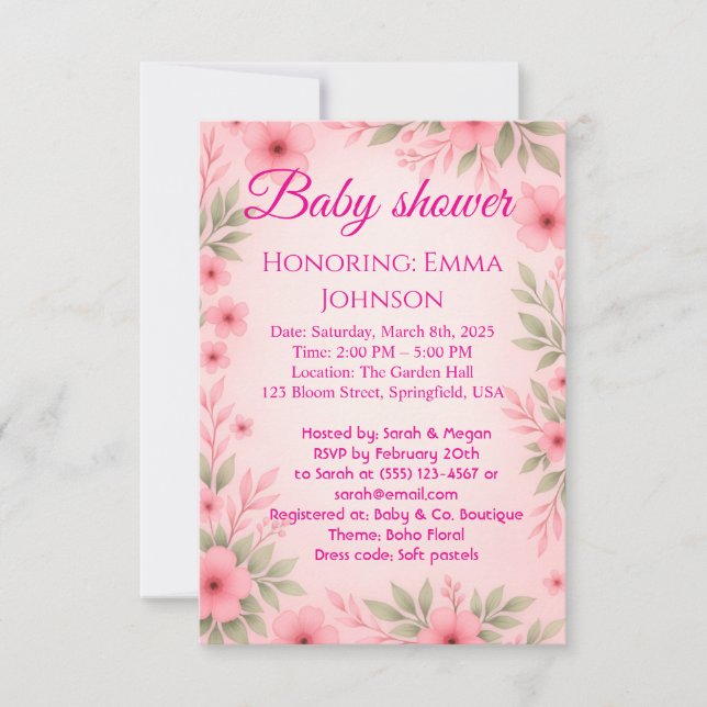 Reserva La Fecha Elegant Baby Shower Invitation for Girls (Anverso)