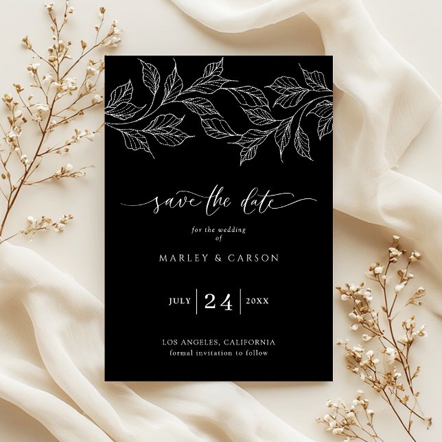Reserva La Fecha Elegant Black and White Botanical Wedding (Subido por el creador)