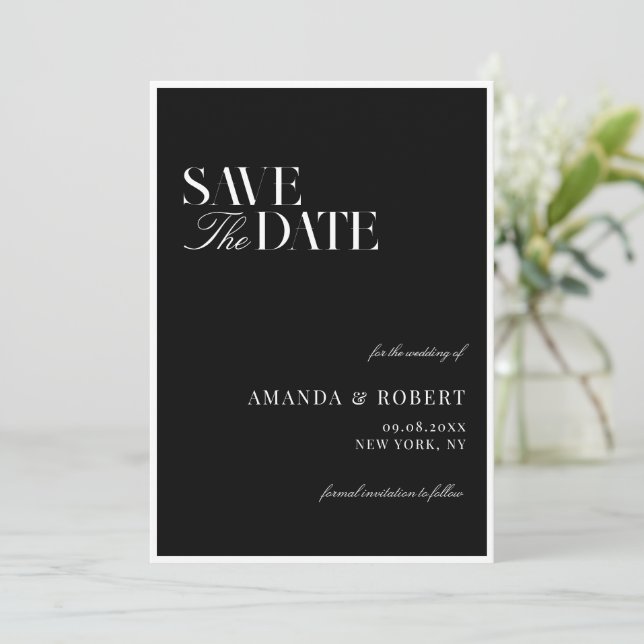 Reserva La Fecha Elegant Black and White Old Money Wedding (Anverso de pie)