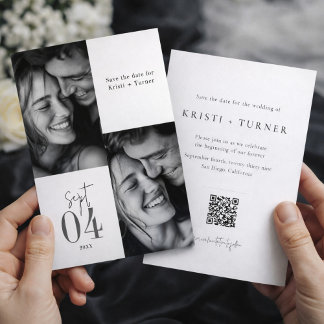 Reserva La Fecha Elegant Black and White Photo QR Code Wedding