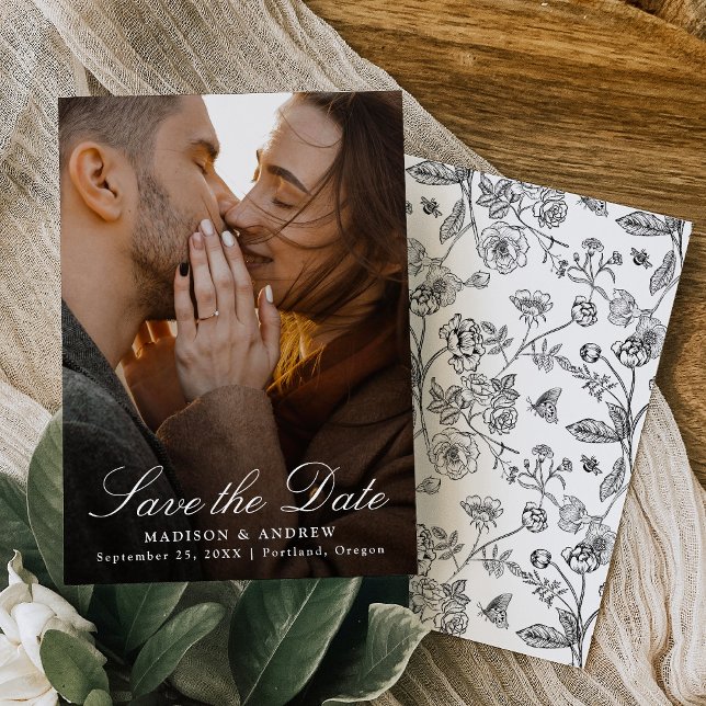 Reserva La Fecha Elegant Black Chinoiserie Photo Wedding (Subido por el creador)