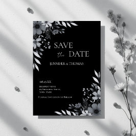 Reserva La Fecha Elegant Black & White Floral Hand-Drawn Wedding