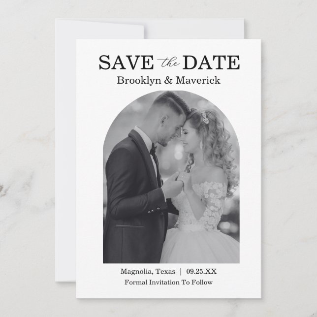 Reserva La Fecha Elegant Black & White Save The Date Photo (Anverso)