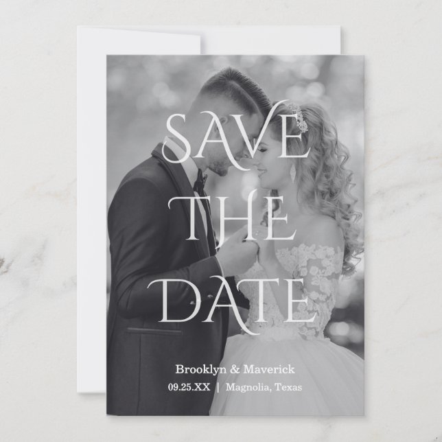 Reserva La Fecha Elegant Black & White Save The Date Photo (Anverso)