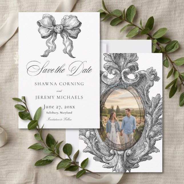 Reserva La Fecha Elegant Black White Toile French Manor Photo (Elegant Black White Toile French Manor Photo Save The Date)