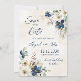 Reserva La Fecha Elegant Blue Flora Winter Save the Date Card