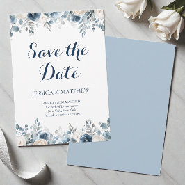 Reserva La Fecha Elegant Blue Galligraphy Watercolor Floral Wedding
