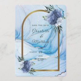 Reserva La Fecha Elegant Blue & Gold Wedding Save the Date 