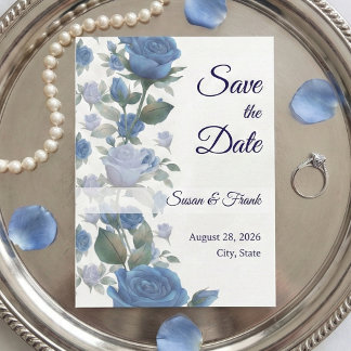 Reserva La Fecha Elegant Blue Rose Watercolor Floral Vine