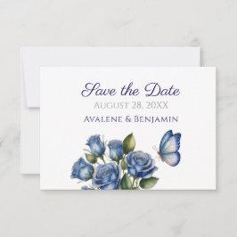 Reserva La Fecha Elegant Blue Roses Butterfly Silver Wedding