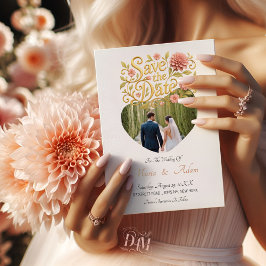 Reserva La Fecha Elegant Blush Dahlias Golden Script Wedding Photo