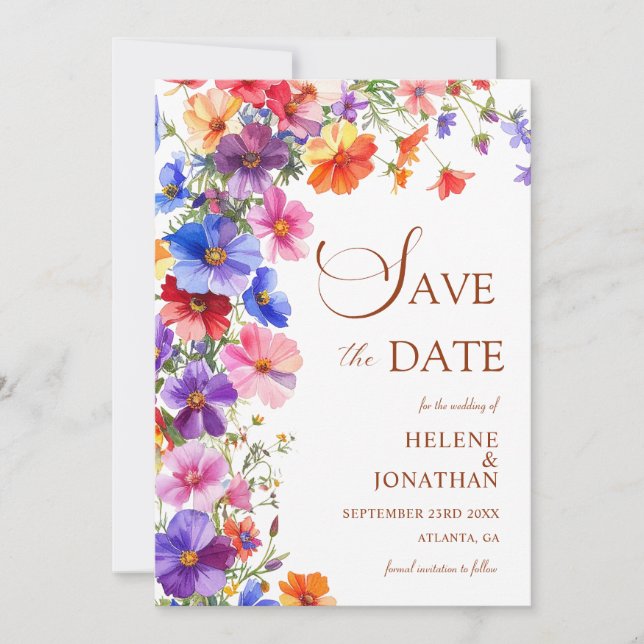 Reserva La Fecha Elegant Boho Chic Wildflower Garden Wedding (Anverso)