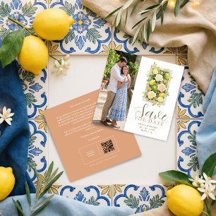 Reserva La Fecha Elegant Botanical Lemon Floral Wedding Photo