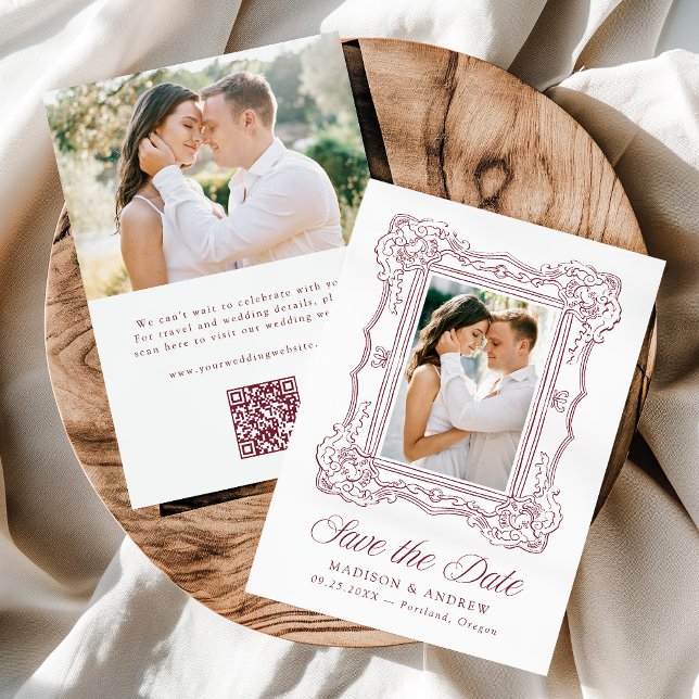 Reserva La Fecha Elegant Burgundy Ornate Frame QR Code Wedding (Subido por el creador)