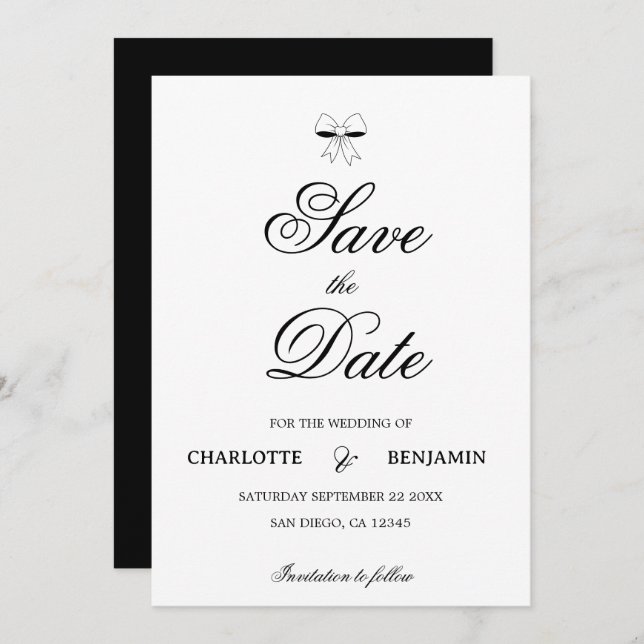 Reserva La Fecha Elegant Burgundy Script Cream Ivory Bow Wedding (Anverso / Reverso)