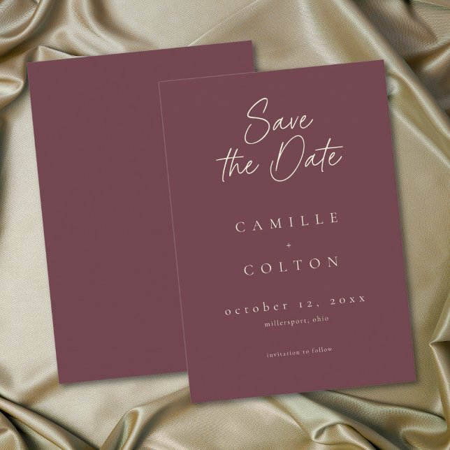 Reserva La Fecha Elegant Burgundy Wine Minimalist Wedding (Elegant Burgundy Wine Minimalist Wedding Save The Date)