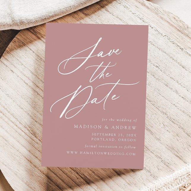Reserva La Fecha Elegant Calligraphy Dusty Rose Boda (Subido por el creador)