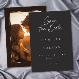 Reserva La Fecha Elegant Charcoal Black Minimalist Wedding Photo