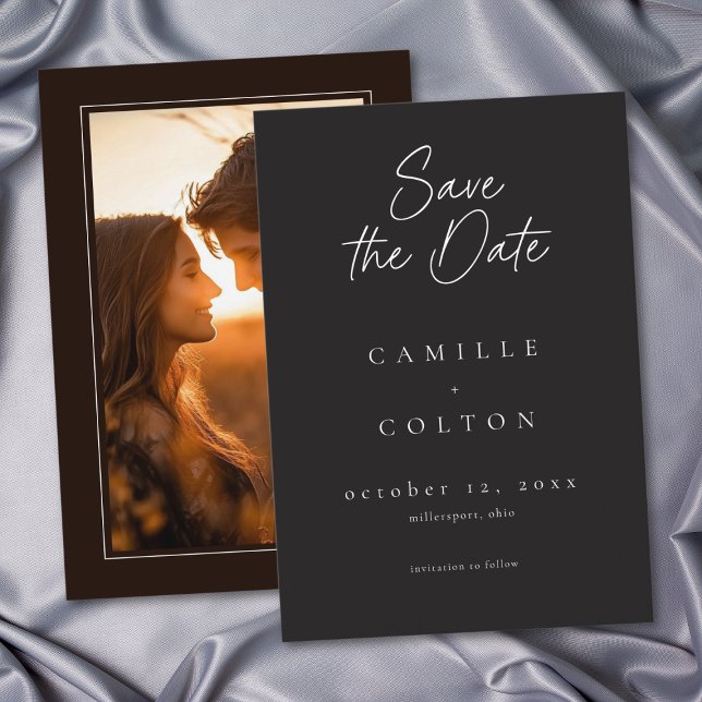 Reserva La Fecha Elegant Charcoal Black Minimalist Wedding Photo (Elegant Charcoal Black Minimalist Wedding Photo Save The Date)
