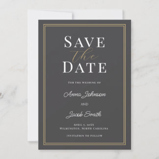 Reserva La Fecha Elegant Charcoal Gray Gold Double Border Wedding