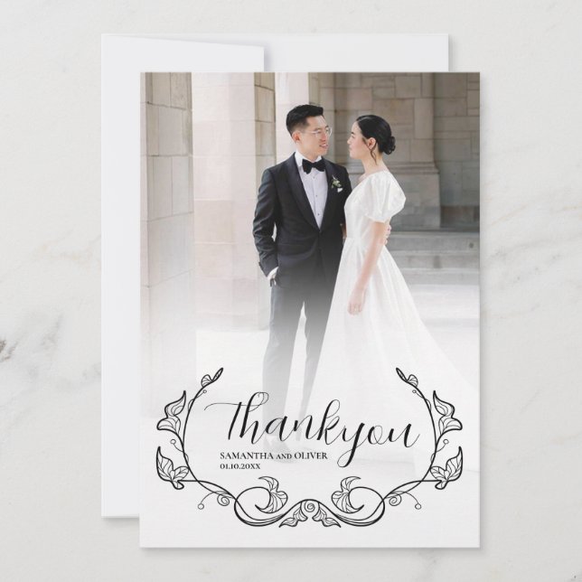 Reserva La Fecha Elegant Charming Simple Photo Thank You Card (Anverso)