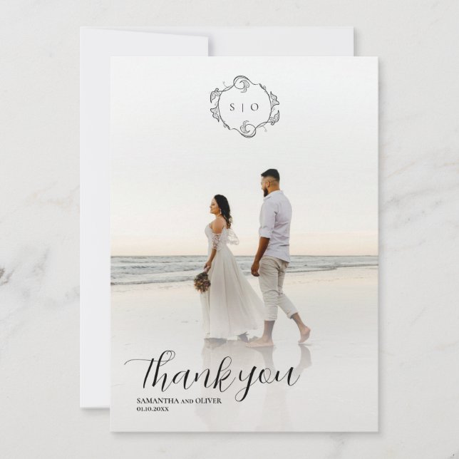 Reserva La Fecha Elegant Charming Simple Photo Thank You Card (Anverso)