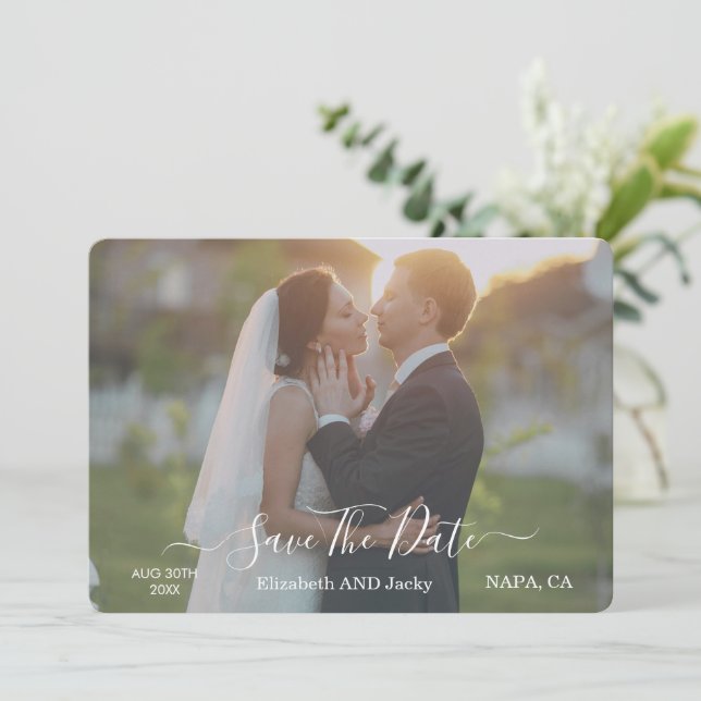 Reserva La Fecha Elegant Classic Black and White Caligraphy Wedding (Anverso de pie)