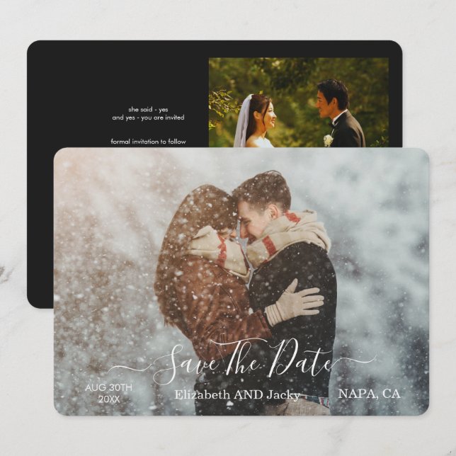 Reserva La Fecha Elegant Classic Black and White Caligraphy Wedding (Anverso / Reverso)