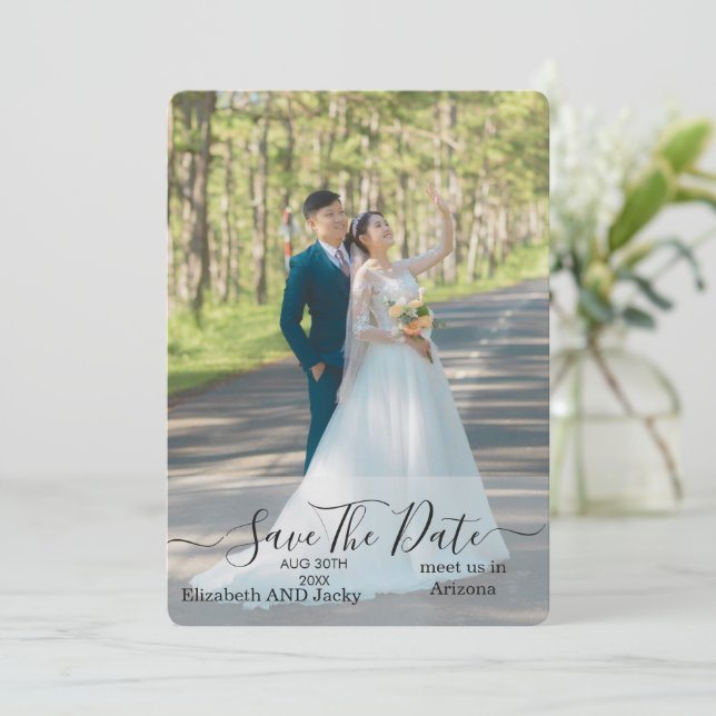 Reserva La Fecha Elegant Classic Black and White Caligraphy Wedding (Anverso de pie)