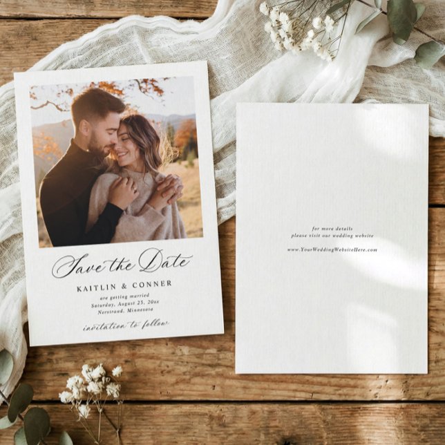 Reserva La Fecha Elegant Classic Calligraphy Photo Wedding (Formal wedding save the date with photo and refined black and white typography)