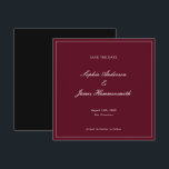 Reserva La Fecha Elegant Classy Formal Burgundy Red Script Wedding<br><div class="desc">Elegant,  formal and classy square Wedding Save the Date with Script typography for the couple's names,  dark burgundy red background,  an elegant frame on the front and a black backer. Customize it with your own wedding information. A very elegant and sophisticated Wedding Announcement for modern couples.</div>