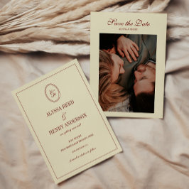 Reserva La Fecha Elegant Classy Ivory Monogram Script Wedding Photo