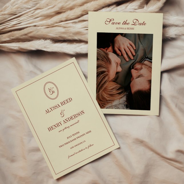 Reserva La Fecha Elegant Classy Ivory Monogram Script Wedding Photo (Subido por el creador)