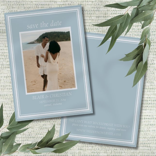 Reserva La Fecha Elegant Coastal Blue Modern Wedding Photo (Invite guests to save the date for your coastal wedding day with this Coastal Blue Modern Card!)