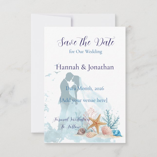 Reserva La Fecha Elegant Coastal Romance Wedding  (Anverso)