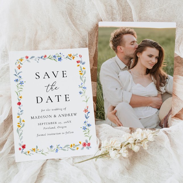 Reserva La Fecha Elegant Colorful Wildflower Meadow Photo Wedding (Subido por el creador)