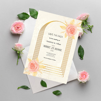 Reserva La Fecha Elegant Cream Roses Golden Frame Luxury  Wedding
