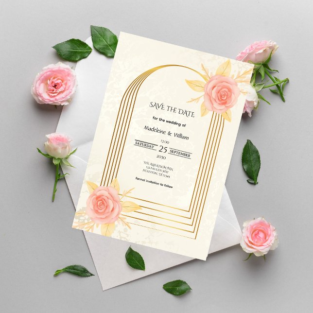 Reserva La Fecha Elegant Cream Roses Golden Frame Luxury  Wedding (Subido por el creador)