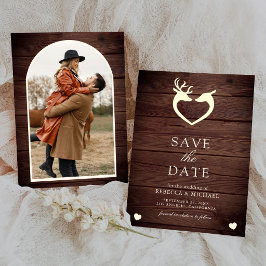 Reserva La Fecha Elegant Deer Heart Rustic Wood Wedding Photo