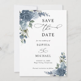 Reserva La Fecha Elegant Dusty Blue Floral Save The Date